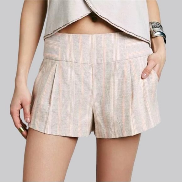 Free People Pants - Free People Austin Pleated Mini Shorts Striped Linen Blend S EUC
